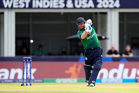 Paul Stirling plays a shot against Pakistan 